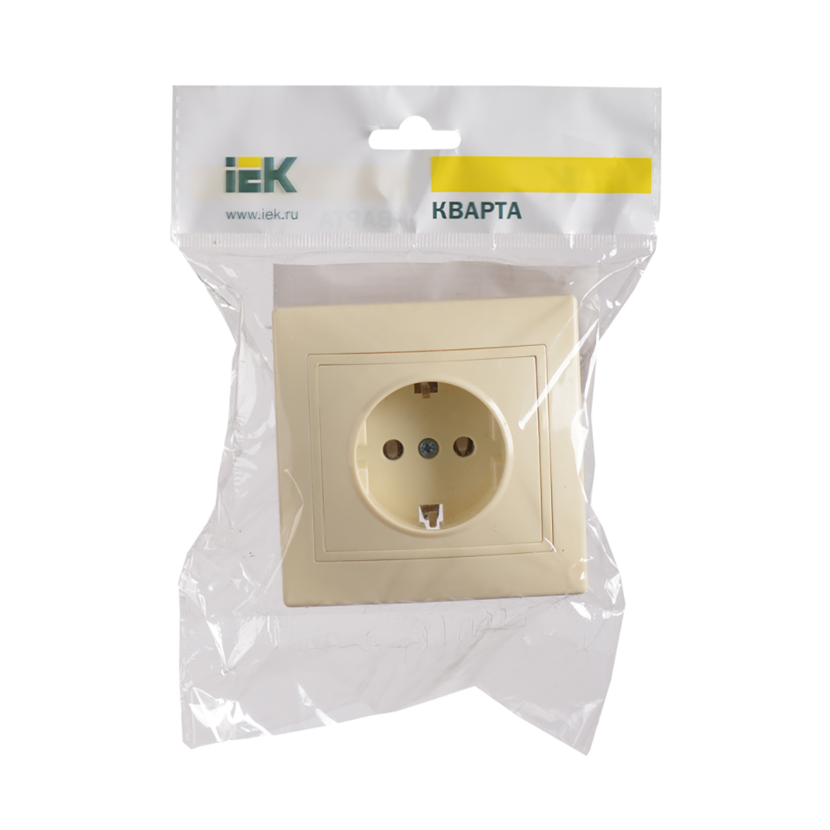 Розетка "кварта" 1 местн. с заземл. рс10-3-км, 16а (керам.) кремовый (1/10/200) "iek"