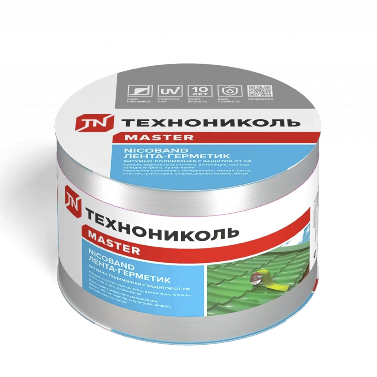 Лента-герметик самокл. 10 см х 10 м "nicoband" (битумно-полимерная) серебристая (1/3) "технониколь"