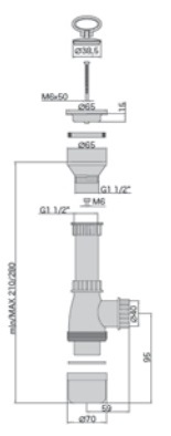 Сифон для мойки с подводкой для шланга и пласт. решеткой 1"1/2х40мм D=70мм M0436 MIANO