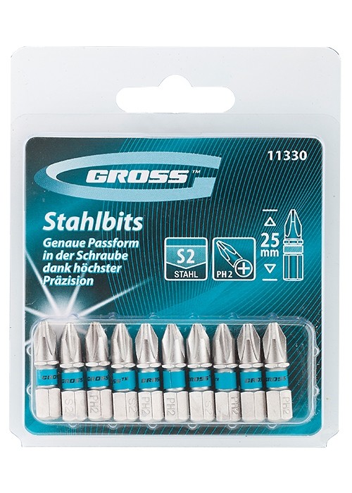 Набор бит РН2 х 25, сталь S2, 10 шт. Gross (11330)