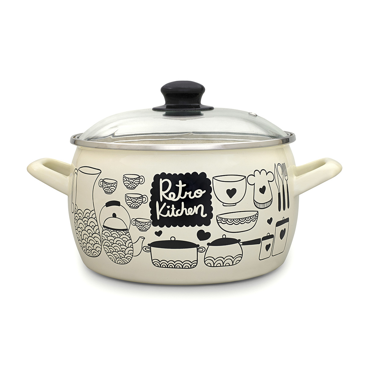 Кастрюля эмалиров. "ретро" 5,7 л, 22 см стекл. крышка (1/4) "metrot"
