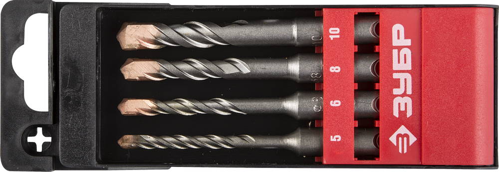 ЗУБР Набор буров SDS-plus 4 шт: 5 х 110, 6 х 110, 8 х 110, 10 х 110 мм, Профессионал