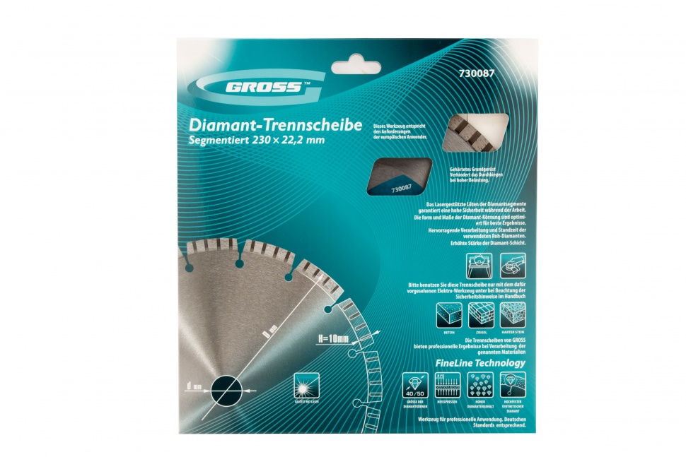 Диск алмазный, 230 х 22.2 мм, лазерная приварка турбо-сегментов, сухая резка Gross (730087)