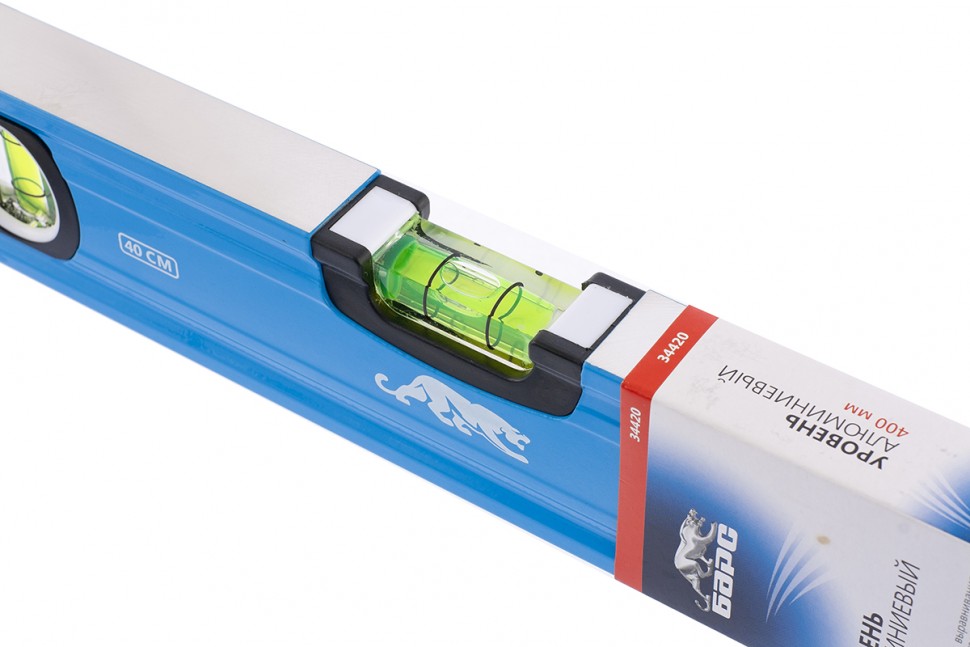 Уровень алюминиевый, 400 мм, профиль 1.6 мм, фрезерованный, ударопрочные заглушки, 3 глазка Барс (34420)