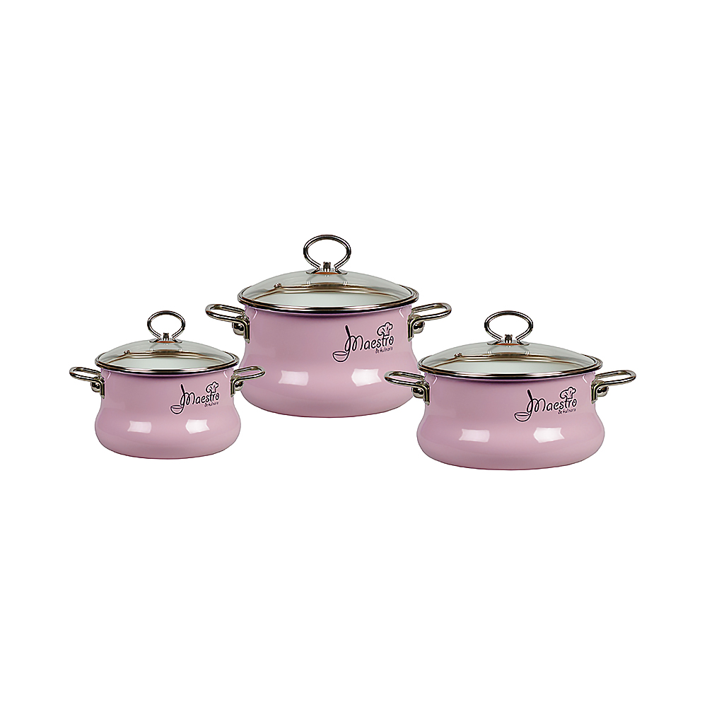 Набор кастрюль эмалиров. №13 "maestro" розов. (2 + 3 + 4 л)  "стальэмаль"  8dt135s