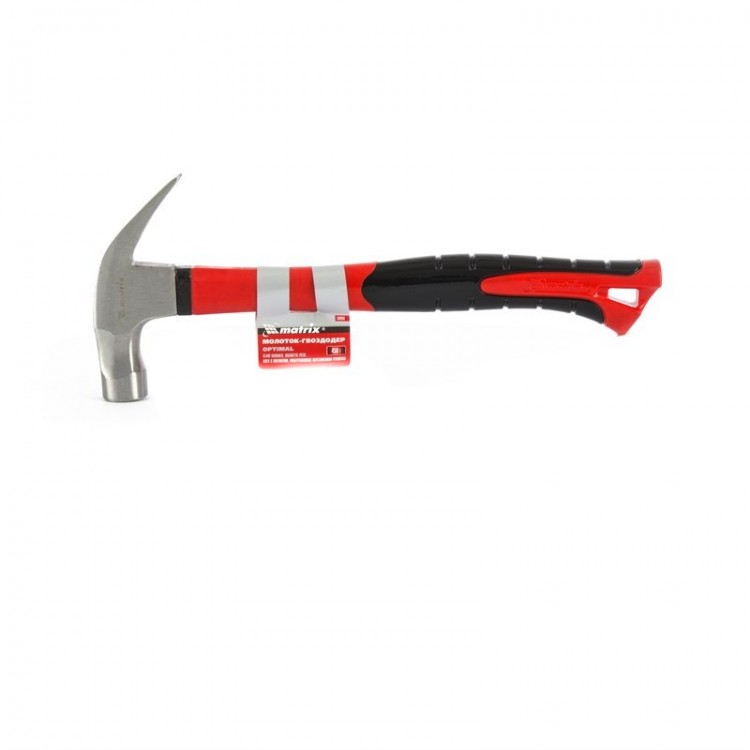 Молоток-гвоздодер optimal, 450 г, боек c магнитом, фибергласовая обрезиненная рукоятка Matrix (10454)