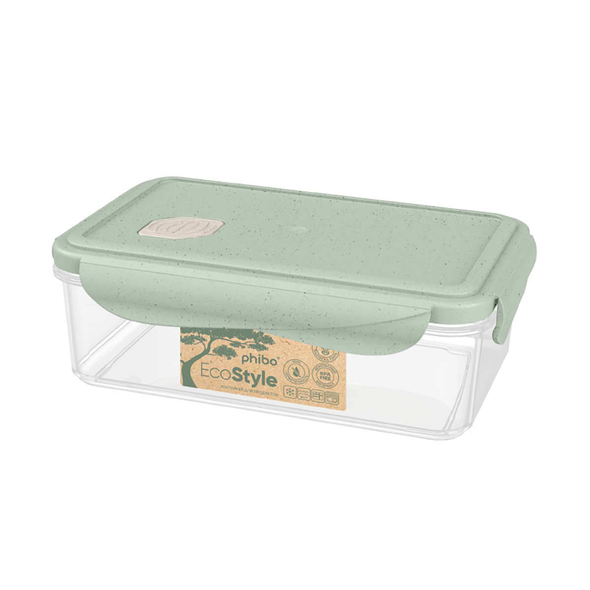 Контейнер для свч и холодильника "eco style" с клапаном 1,1 л (зеленый флэк) (1/28) "бытпласт"