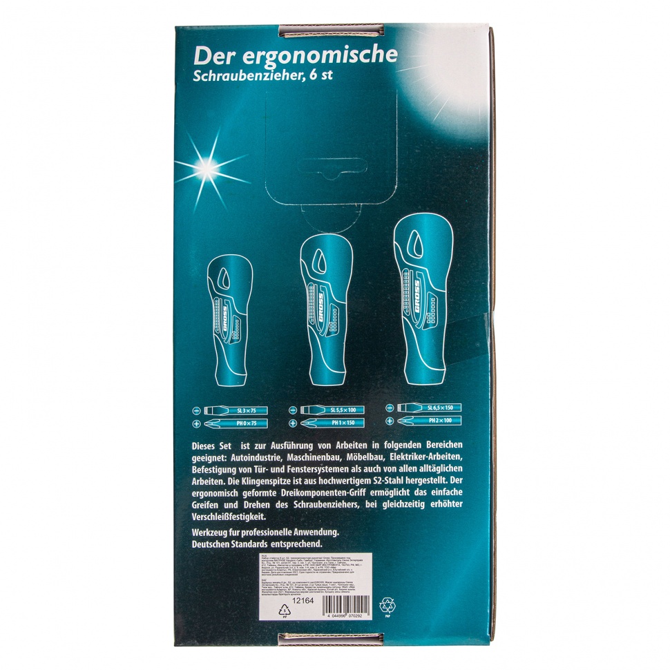 Набор отверток 6 шт, S2, трехкомпонентная рукоятка Gross (12164)