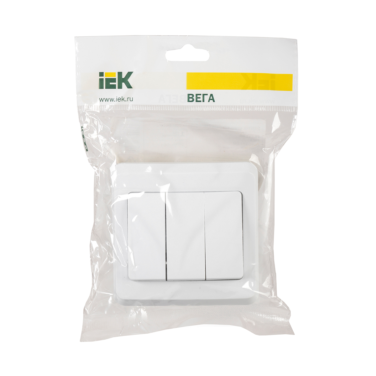 Выключатель "вега" 3 кл. вс10-3-0-вб, 10а, белый (1/50/200) "iek"