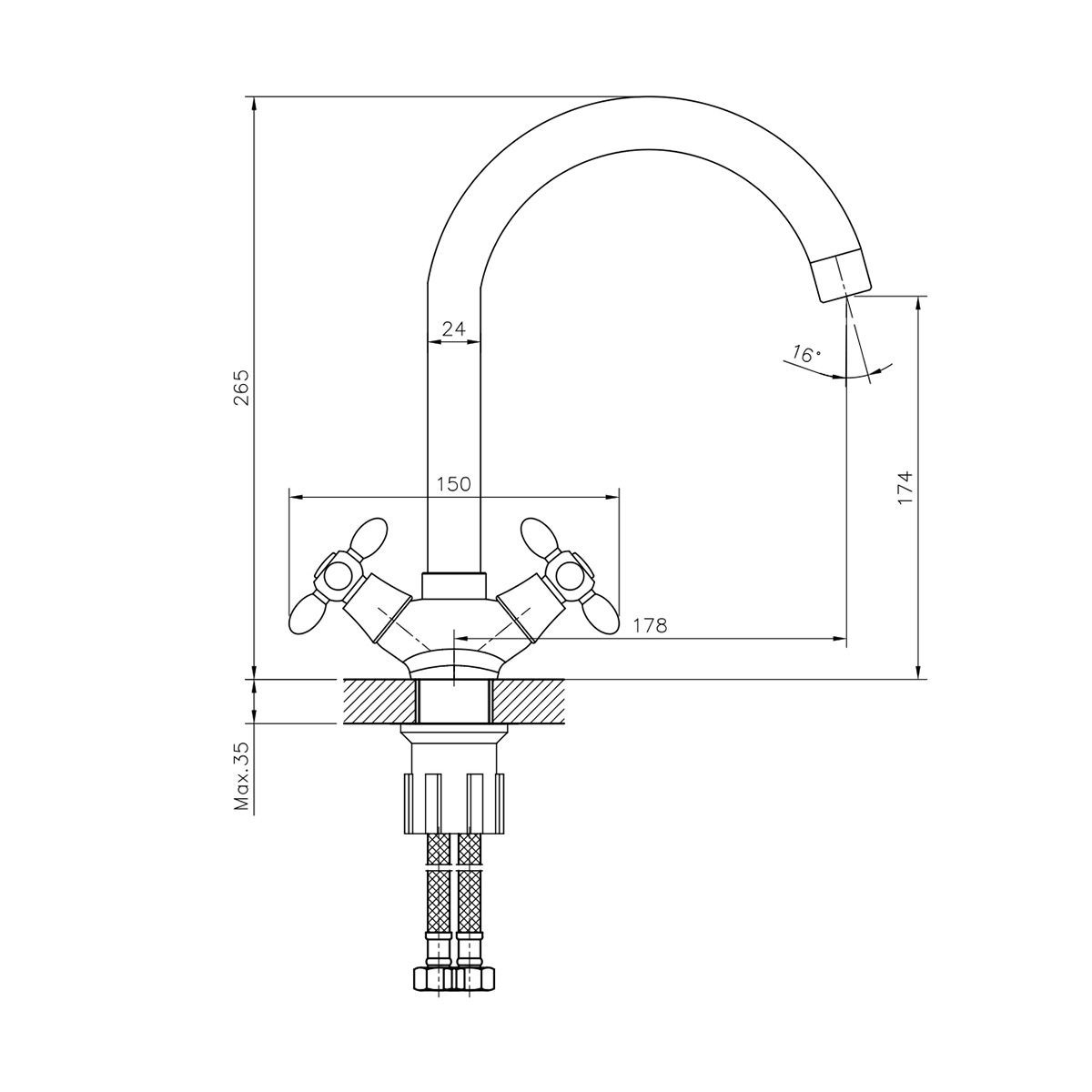 Смеситель для кухни  dr53028 двухвентильный, поворотн. излив (1/12) "decoroom"