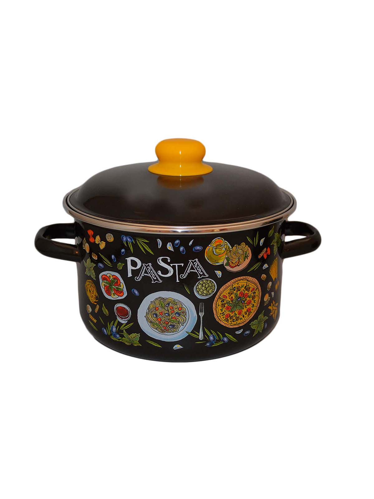 Кастрюля эмалиров. "pasta" черная 4 л  метал. крышка (1/4) "стальэмаль"   1rd201m