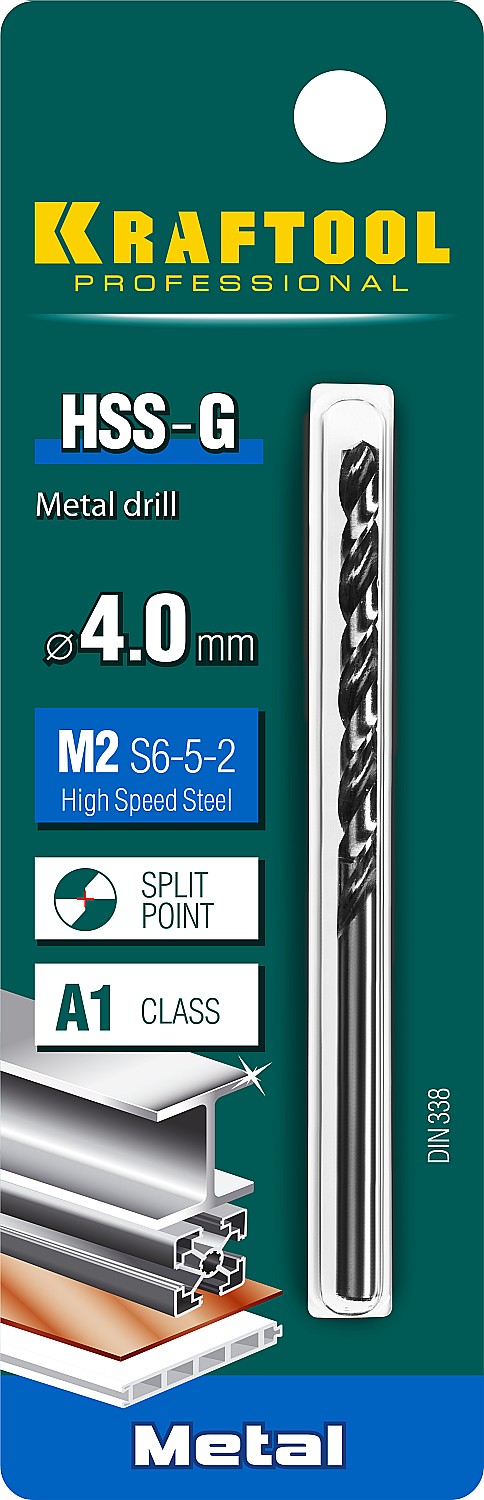 KRAFTOOL HSS-G, 4.0 х 75 мм, сталь P6M5, сверло по металлу (29651-4)