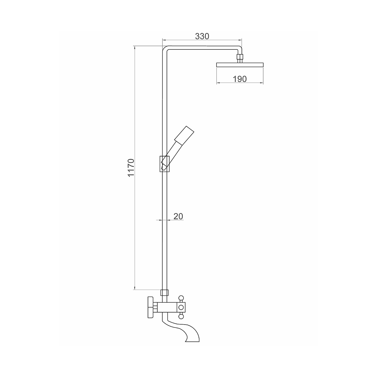 Душевая система fzs-302 двухвентильн. (смеситель, стойка, верхн. душ, лейка, шланг) (1/4) "fauzt"