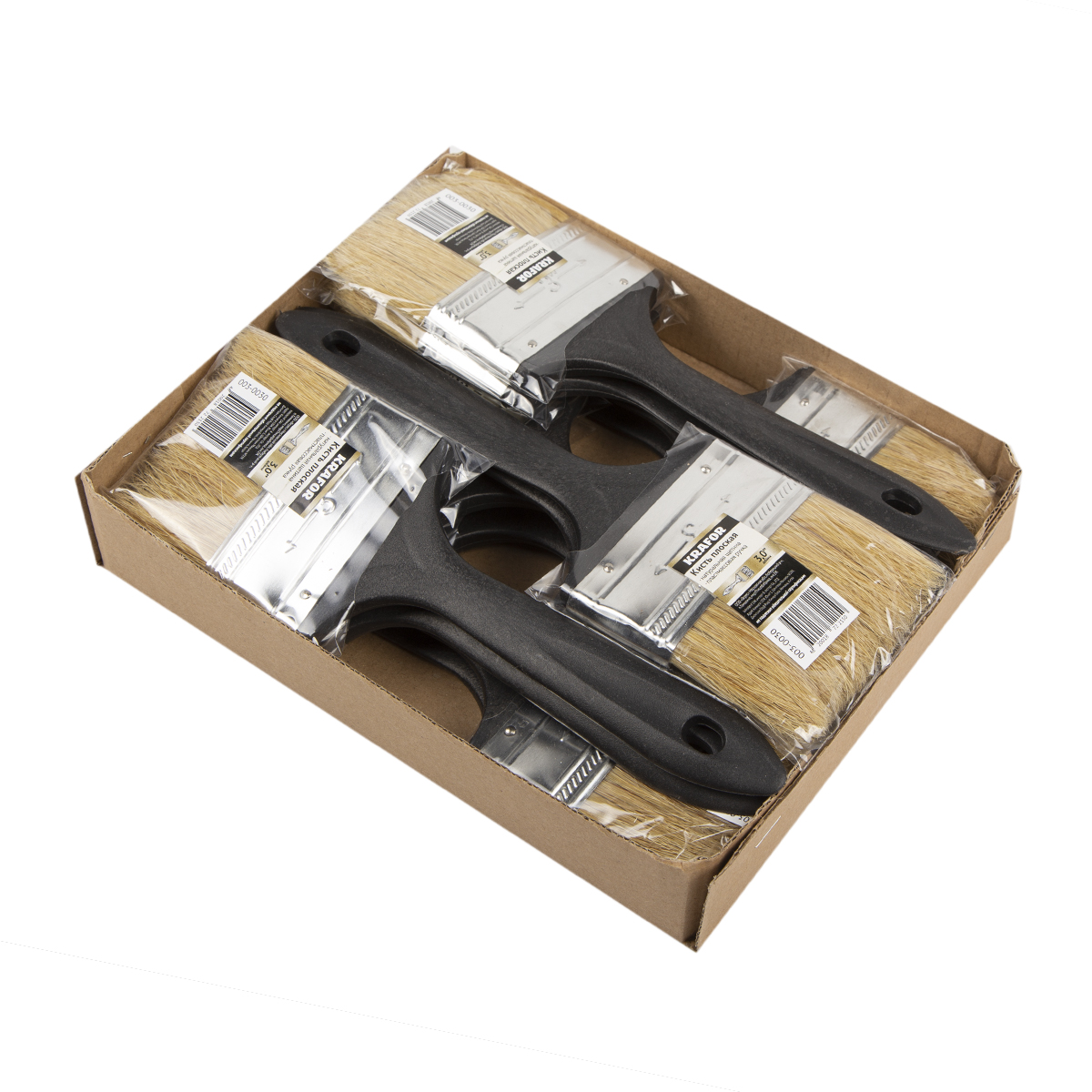 Кисть плоская №3 /75 мм  (12/360) натур. щетина, пласт.ручка "krafor" 003-0030