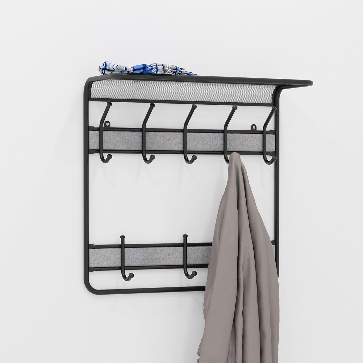 Вешалка настенная с полкой "гранада 22" (8 крючков) 600*220*580 мм черный (1) вспг22 ч