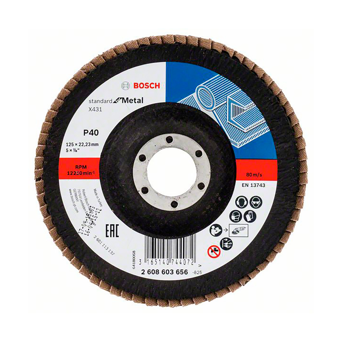 Круг лепестковый "standard for metal" для ушм 125 х 22,2 мм, k40 (1) "bosch" 2608603656