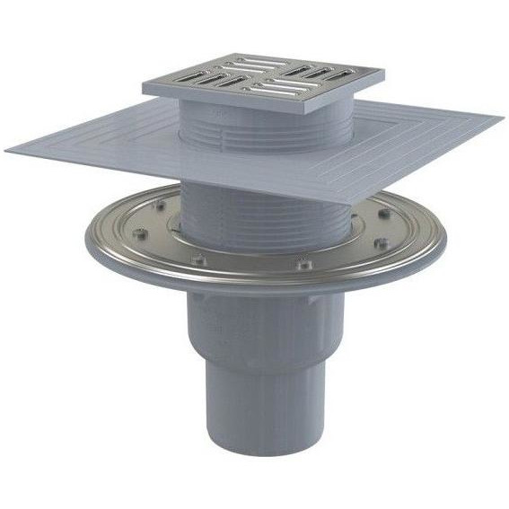 Трап Alcaplast 105 х 105 мм H=159-229 мм г/затвор комбин воротник 2 уров. верт.выпуск 50/75 мм нерж.