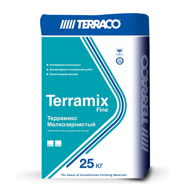 TERRACO TERRAMIX FINE WHITE штукатурка тонкослойная, цементная, белая (25кг)