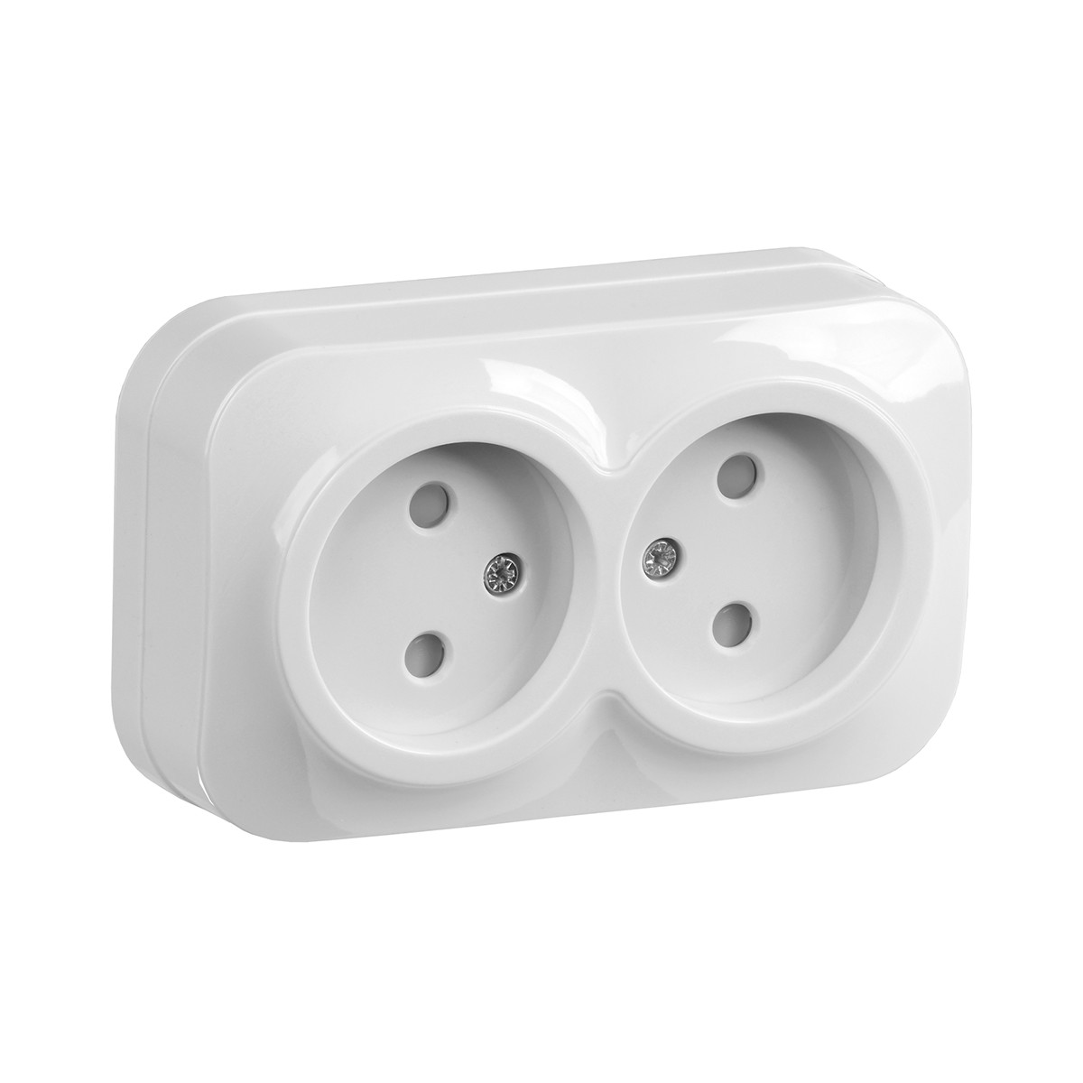 Розетка открыт. уст. "glory" 2-х местн. с шторк. рсш22-2-хб, 10а, белый (1/24/288) "iek"