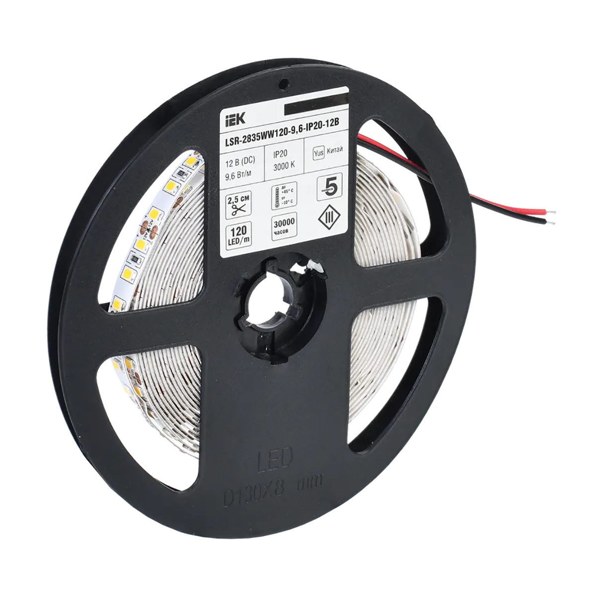 Лента светодиодная (led) lsr-2835ww120-9,6-ip20-12в, 3000 к, 5 м тепл. свет (1/20) "iek"