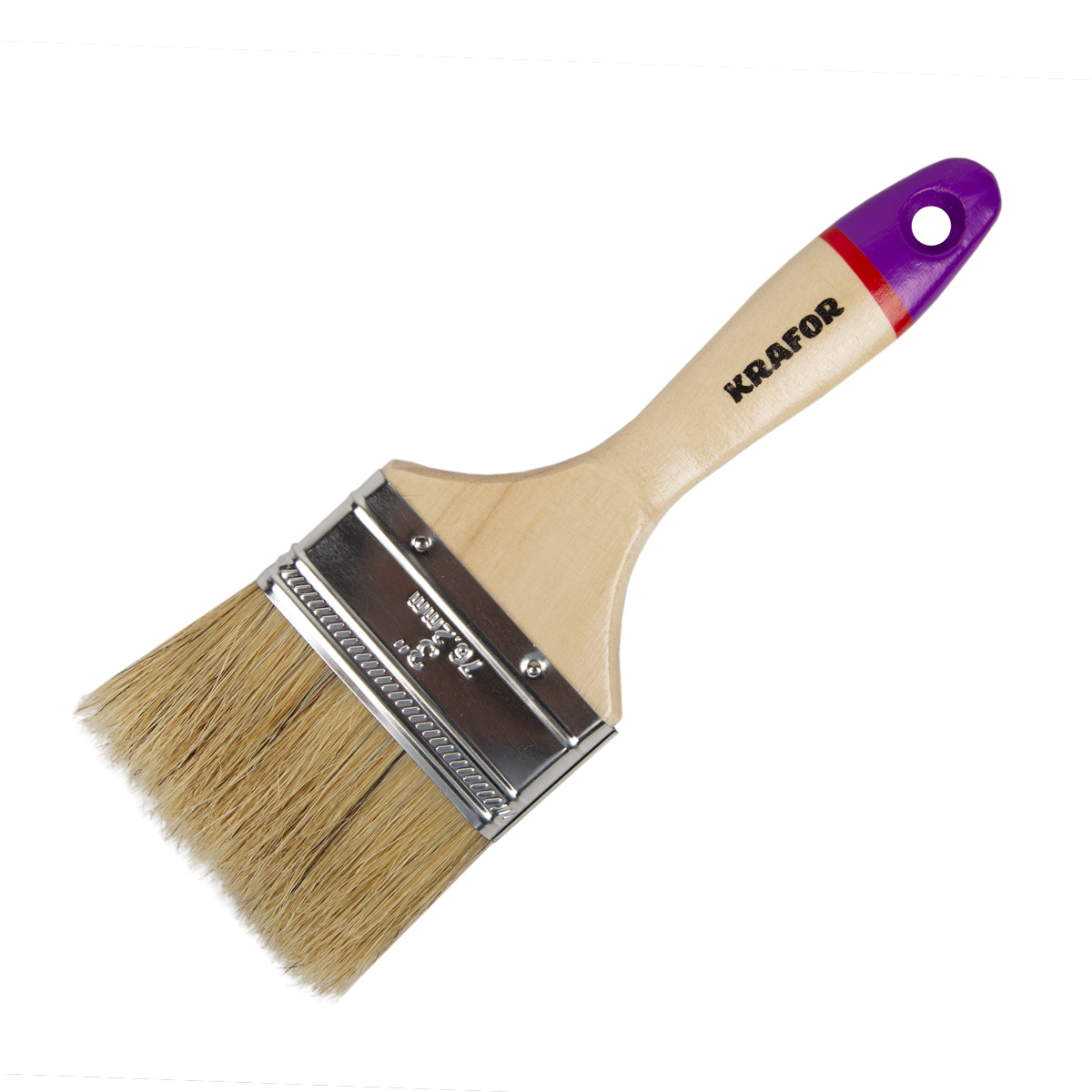 Кисть плоская "евро" №3 /75 мм  (12/240) натур.щетина, дерев.ручка "krafor" 004-0030