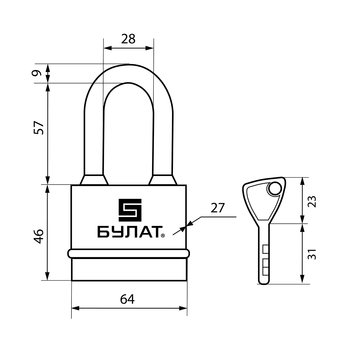Замок навесной всепогодный вс 3-н65-01 пл 9 мм (5 ключей) (1/6/36) "булат"