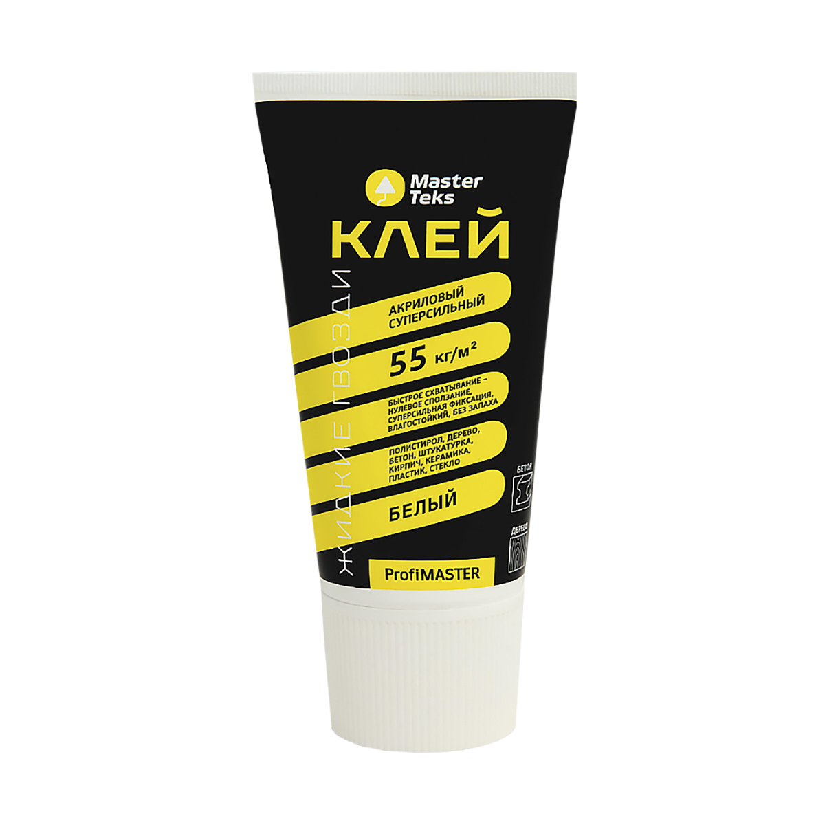 Клей "profimaster" акрил. суперсильный 200 г белый (55 кг/м2) (1/12) "masterteks" россия