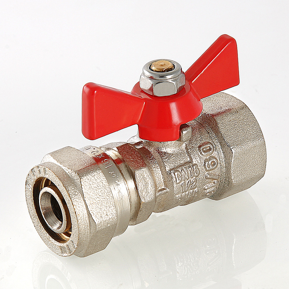 Кран шаровый VALTEC бабочка прямой обжим ВР редуцированный 16 х 1/2"