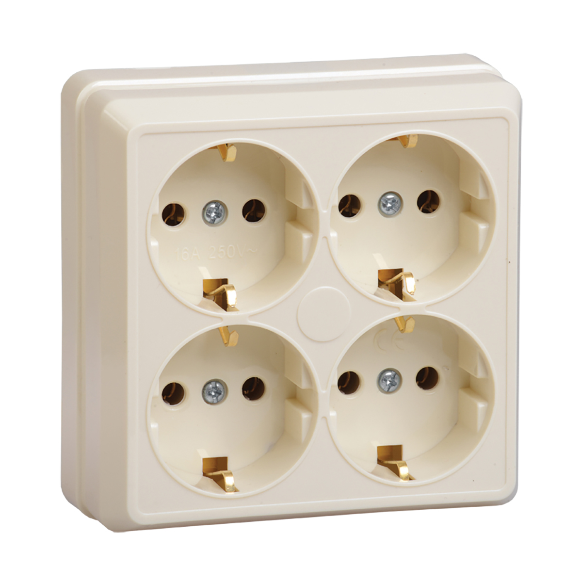 Розетка открыт. уст. "октава" 4-х местн. с заземл. рс24-3-ок, 16а, кремовый (1/16/192) "iek"