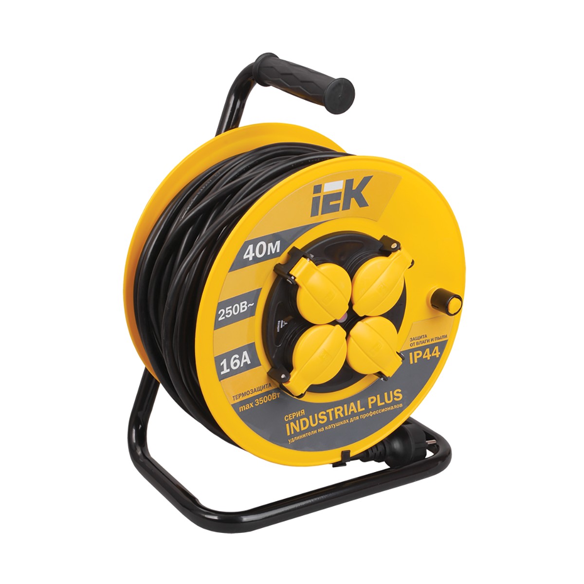Удлинитель на катушке "industrial plus" с термозащ. 4 розетки, 40 м 3*1,5 мм (1) "iek"