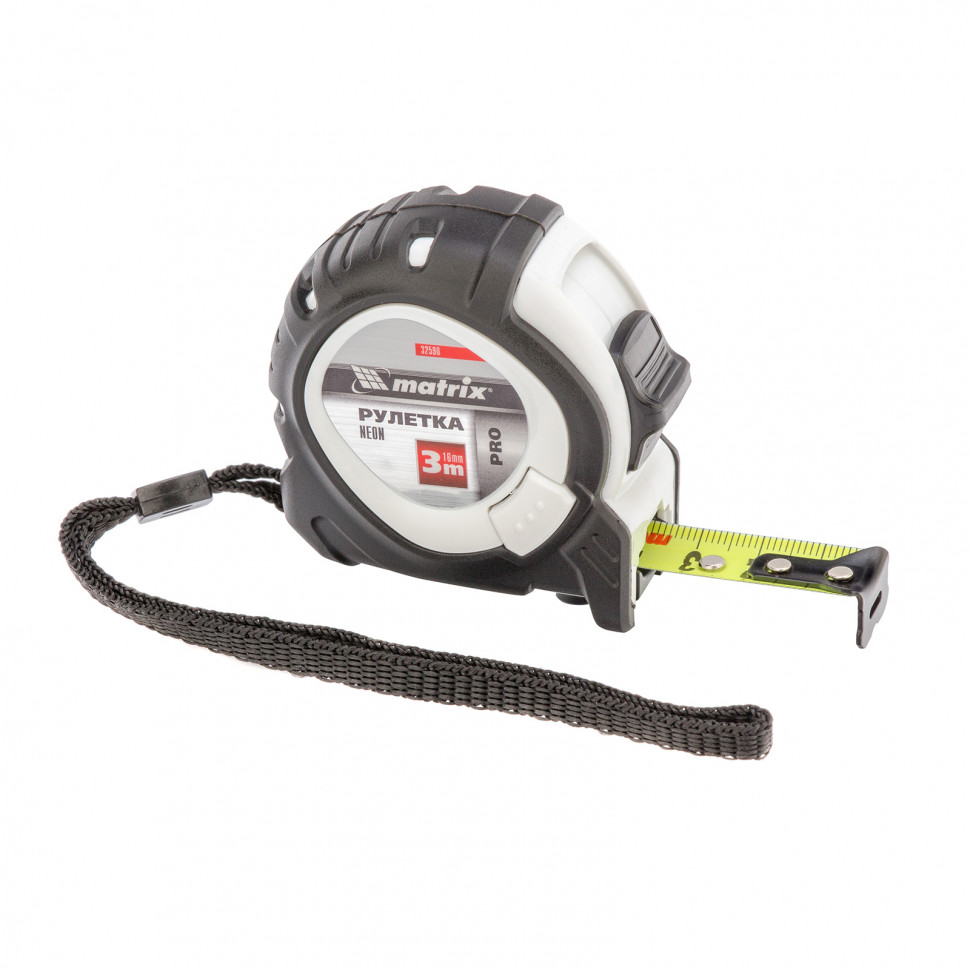 Рулетка Neon, 3 м x 16 мм, обрезиненный корпус, 3 фиксации, Pro Matrix (32590)