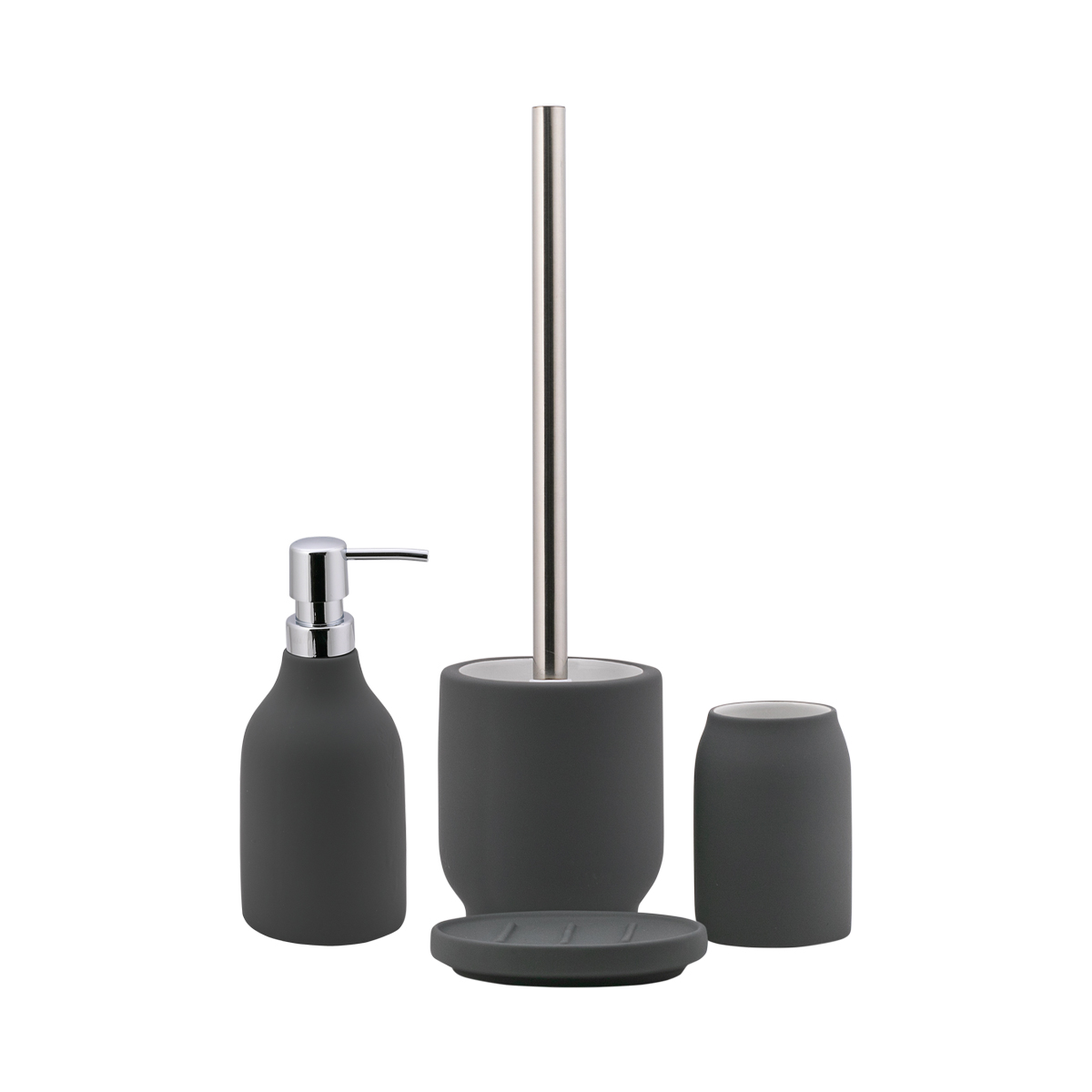 Туалетный набор "unna" ерш с подставкой, керамика/резина (т-серый) (1/6) "swensa" swtc-1204dgy-05