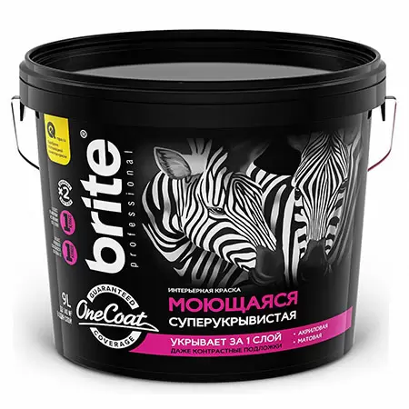 BRITE PROFESSIONAL ONE COAT краска интерьерная моющаяся высокоукрывистая, база А (9л)