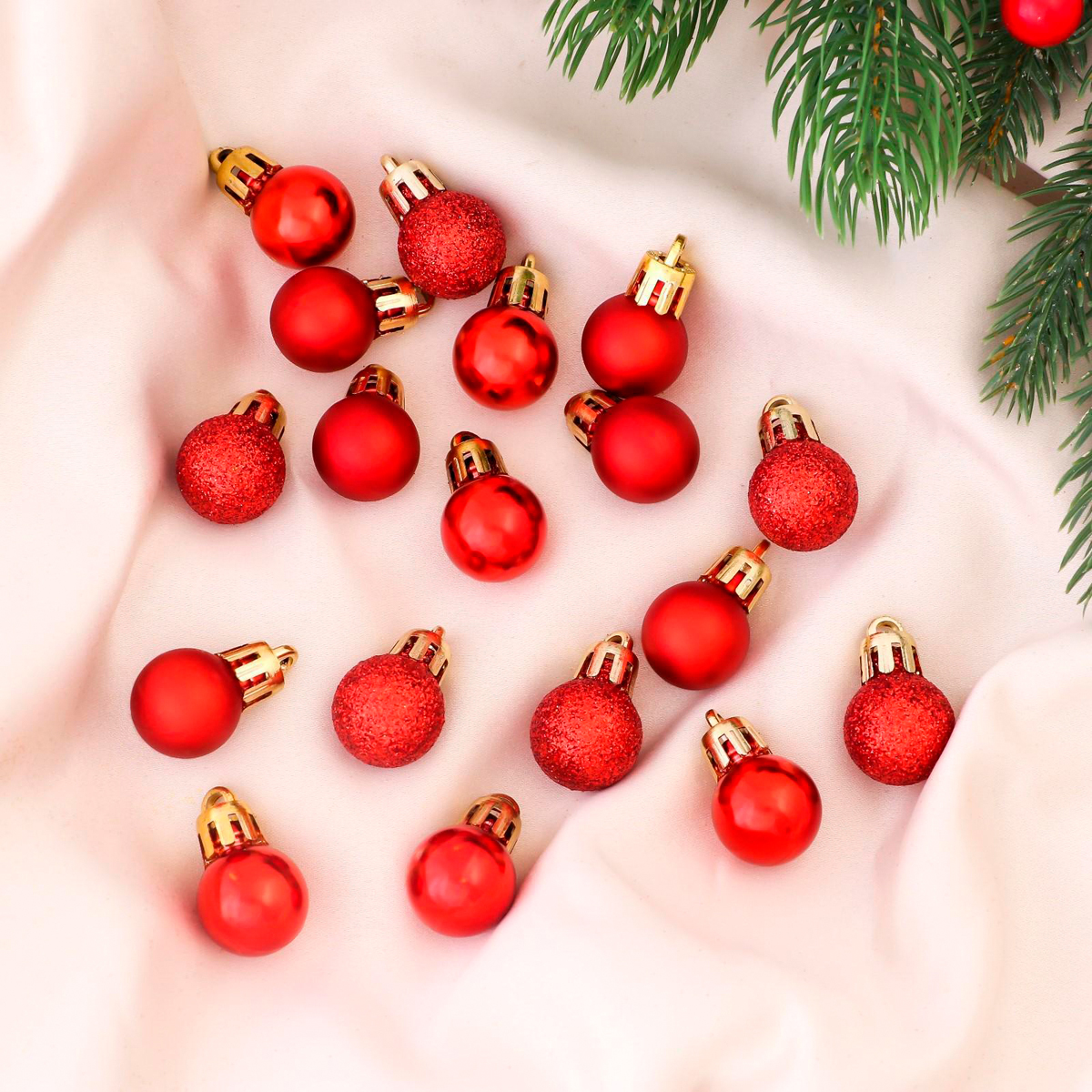 Шары новогодние d-2 см (набор 18 шт.) "небылица" красный "зимнее волшебство"  6536788