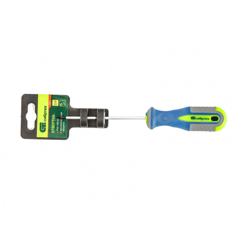 Отвертка, PH0 х 100 мм, CrV, трехкомпонентная рукоятка Сибртех (11811)