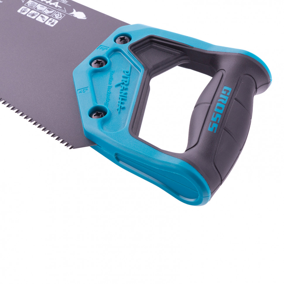 Ножовка по дереву "Piranha", 500 мм, 11-12 TPI, зуб-3D, каленый зуб, тефлоновое покрытие полотна, двухкомпонентная рукоятка Gross (24107)