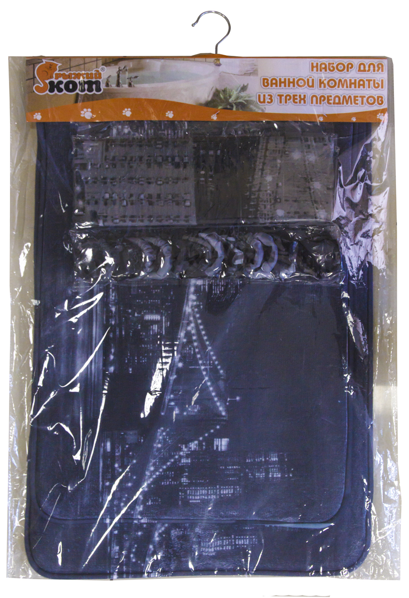 Набор для ванной "бруклинский мост" (2 коврика микрофибра, штора полиэстер) (1/6) "рыжий кот"