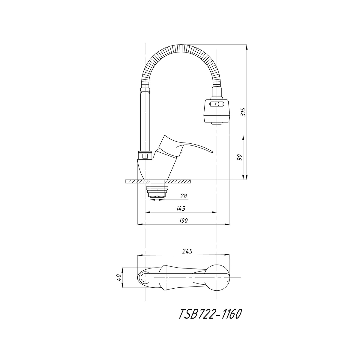 Смеситель для кухни "tsarsberg" tsb-722-1160 гибкий излив (1/10) "профсан"