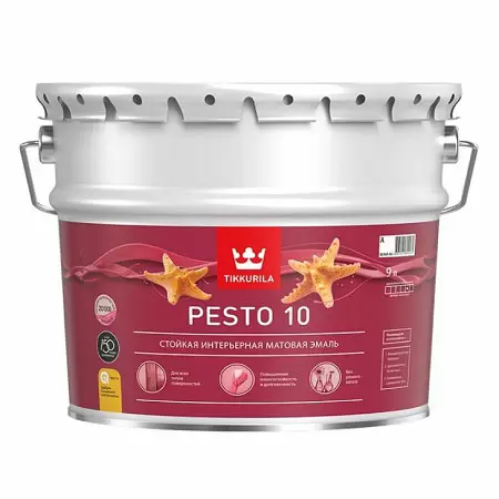 TIKKURILA PESTO 10 эмаль стойкая, алкидная, универсальная, матовая, база A (9л)