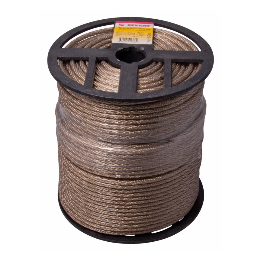 Трос стальной в пвх оплетке 6 мм х 150 м, прозрачный (1) "rexant" 09-5260