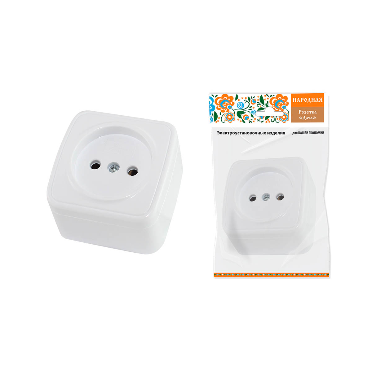 Розетка открыт. уст. 10а 250в ip20 "дача" белая (1/12/120) народная sq1824-0007