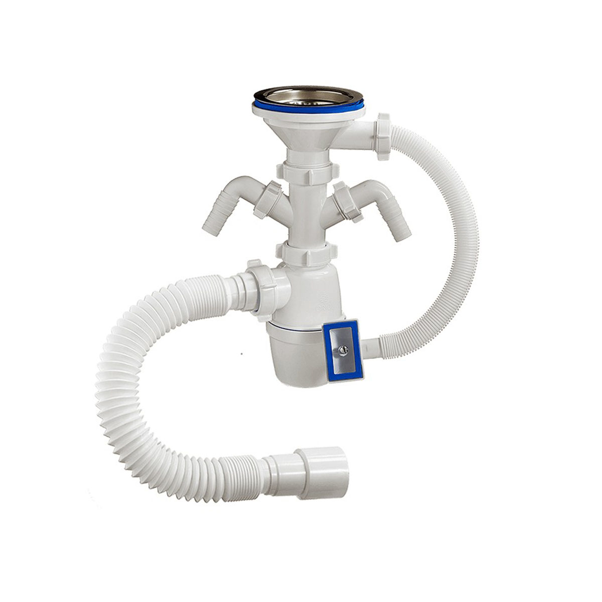 Сифон 3 1/2" х 40 мм с двумя отводами, переливом и гофротрубой (1/20) "orio" а-40139