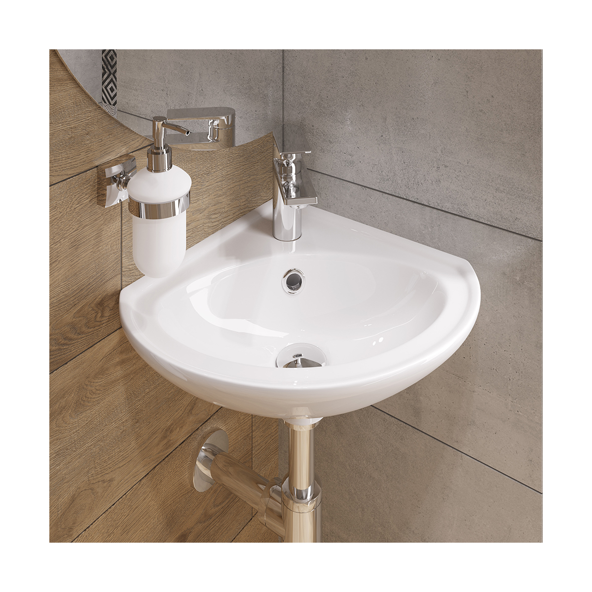 Раковина "веер" уп угловая белая "sanita" wb.cr/veer/23-c/wht.g/s1