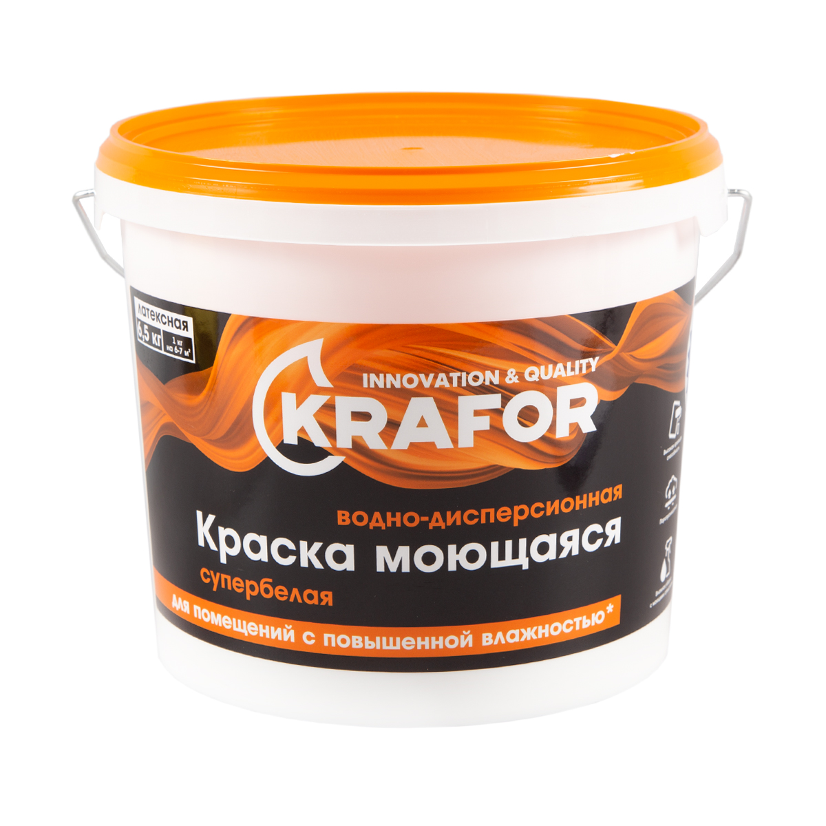 Краска в/д латексная  интер. моющаяся супербелая  6,5 кг (1) "krafor"   (оранж.)