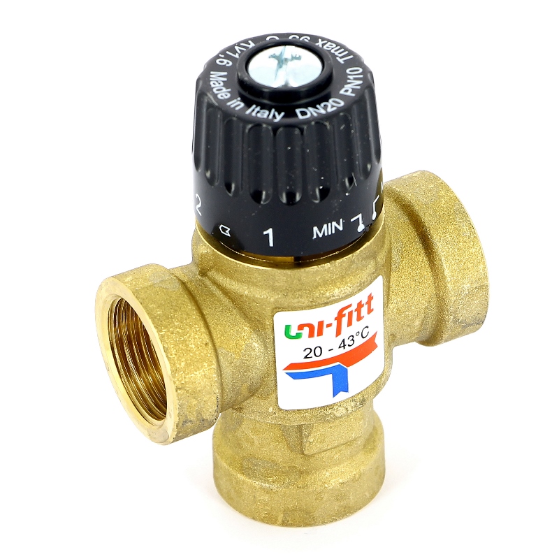 Клапан термостатический В трехходовой UNI-FITT 3/4" боковое смешение, 20-43°С