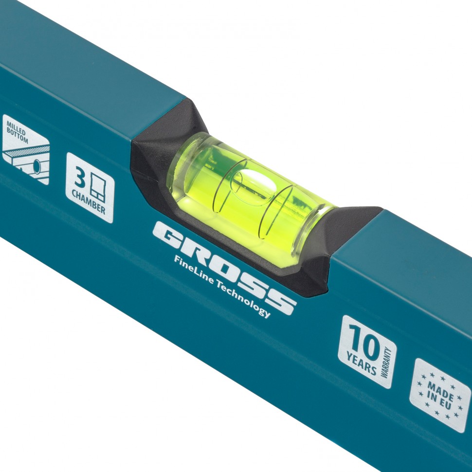 Уровень алюминиевый, 800 мм, 1 рукоятка, фрезеровка, 3 глазка, Prazision Gross (34441)