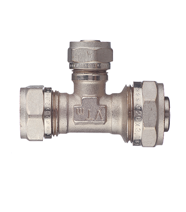 Тройник обжимной для металлополимерных труб 26 х 16 х 20 мм VALTEC