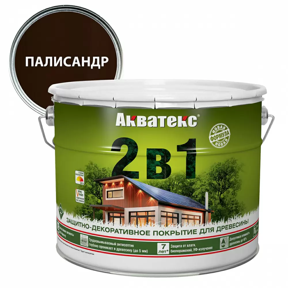 Акватекс 2 в 1 защит.-декор. покрытие для дерева лессирующее алкидное полуматовое, палисандр (9л)