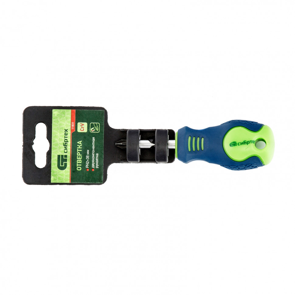 Отвертка, PH2 х 38 мм, CrV, двухкомпонентная рукоятка Сибртех (11831)