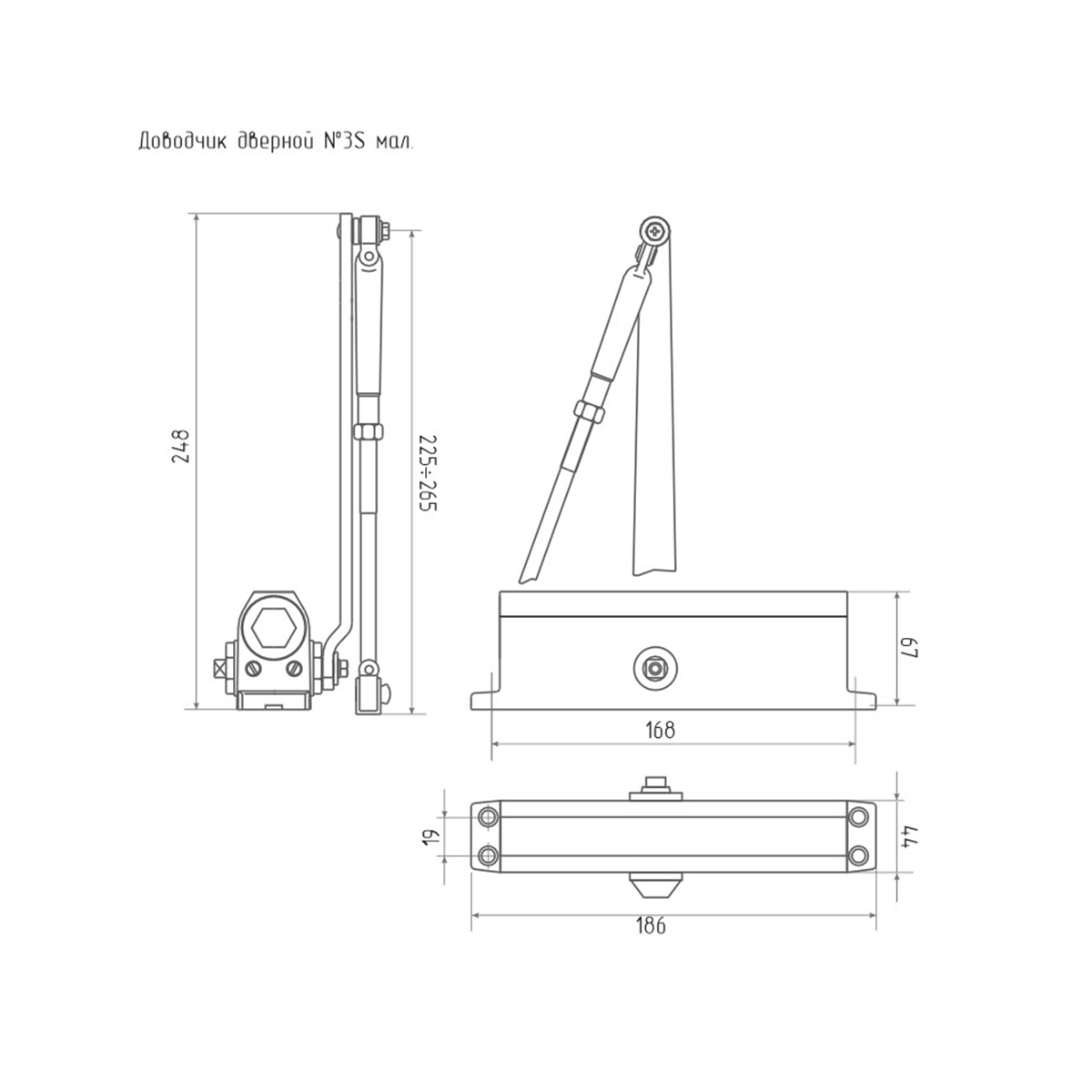 Доводчик дверной  3s серебро (масса двери до 80 кг) (1/10) "нора-м"